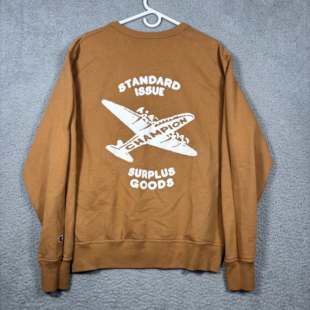 Champion Sweatshirt Mens L Brown Surplus Goods Standard Issue Graphic GF88H